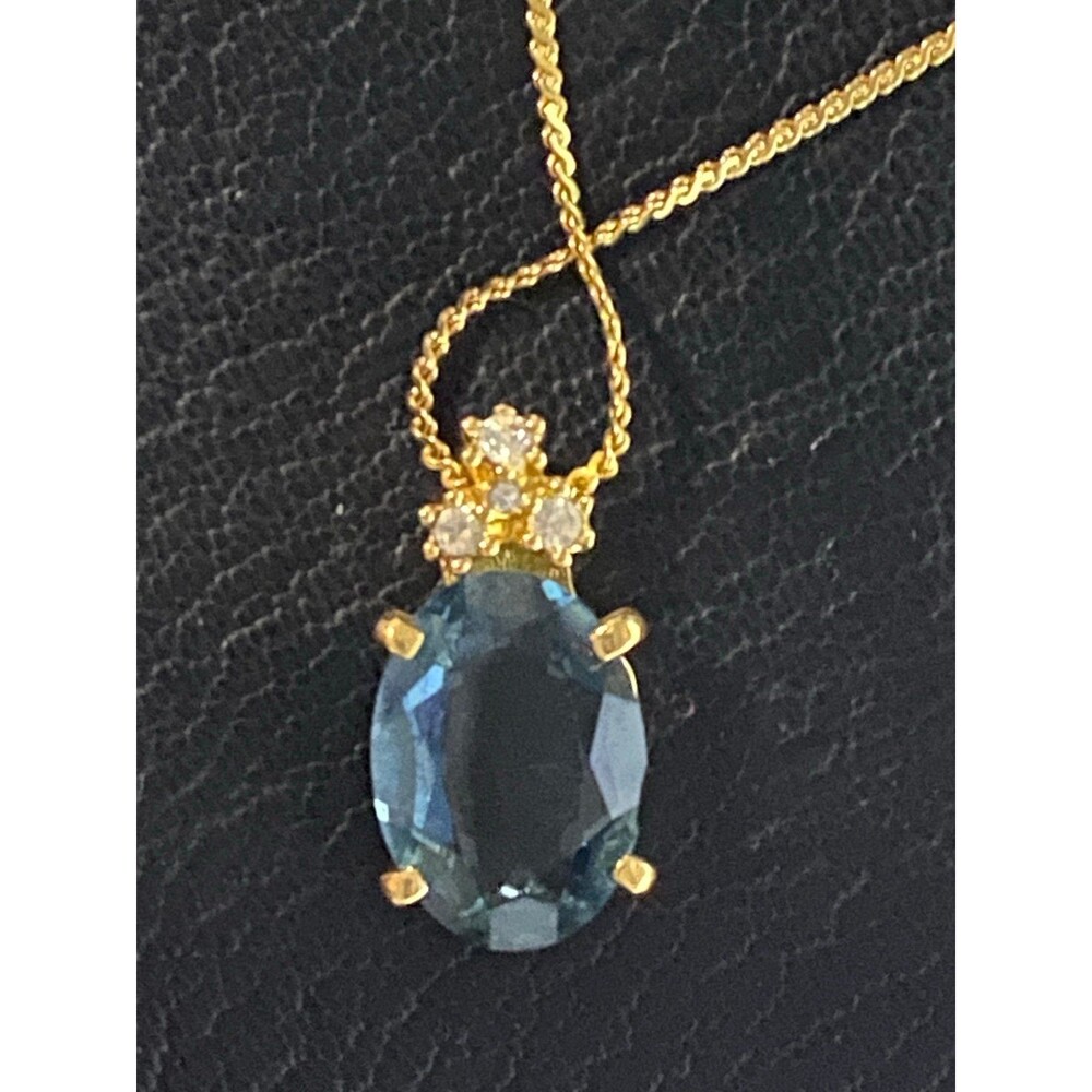 Christian Dior Blue Topaz color stone necklace w/ rhinestones Gold Plated